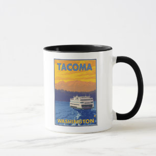 Ferry and Mountains - Tacoma, Washington Mug