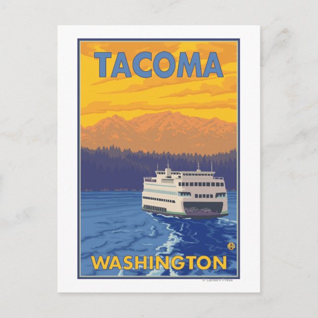 Ferry and Mountains - Tacoma, Washington Postcard (Front)