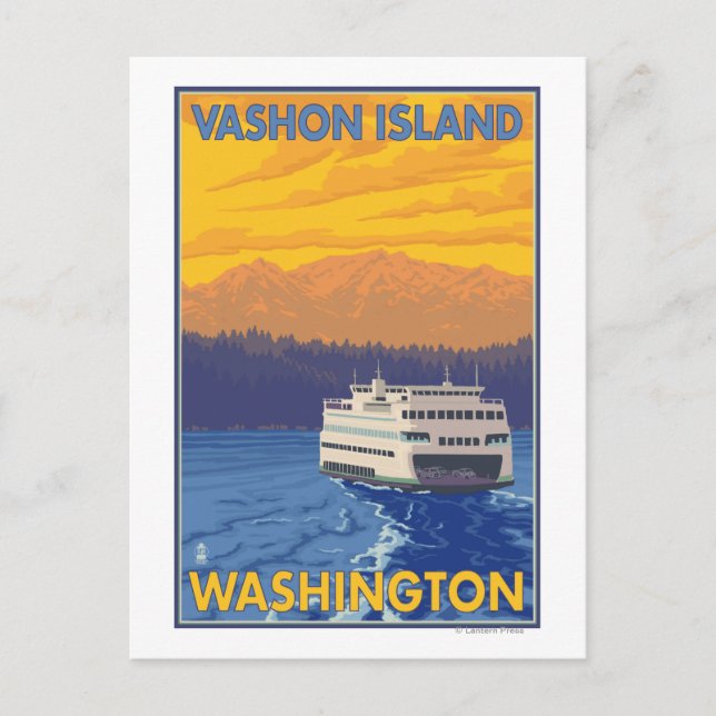 Ferry and Mountains - Vashon Island, Postcard (Front)