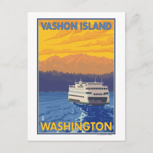 Ferry and Mountains - Vashon Island, Postcard