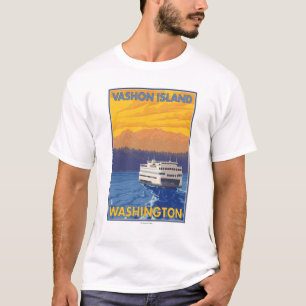 Ferry and Mountains - Vashon Island, T-Shirt
