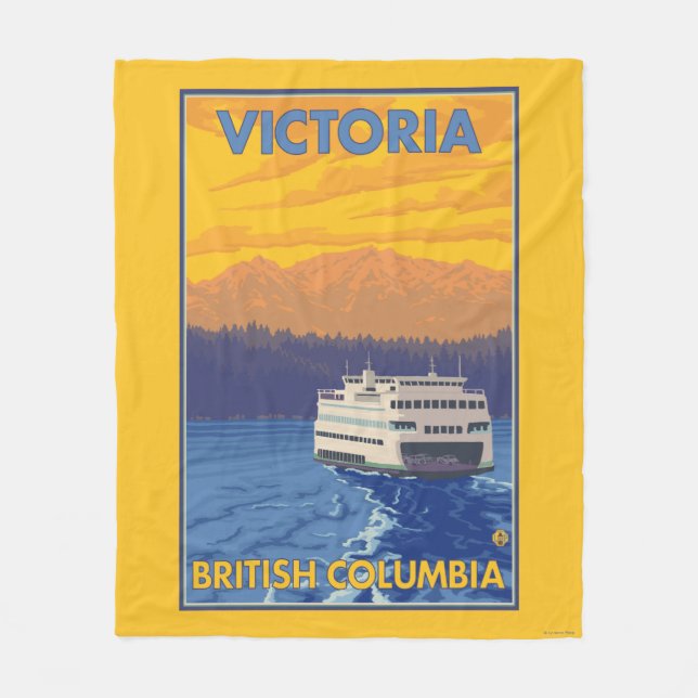 Ferry and Mountains - Victoria, BC Canada Fleece Blanket (Front)