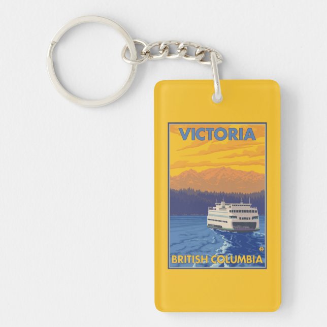Ferry and Mountains - Victoria, BC Canada Key Ring (Front)