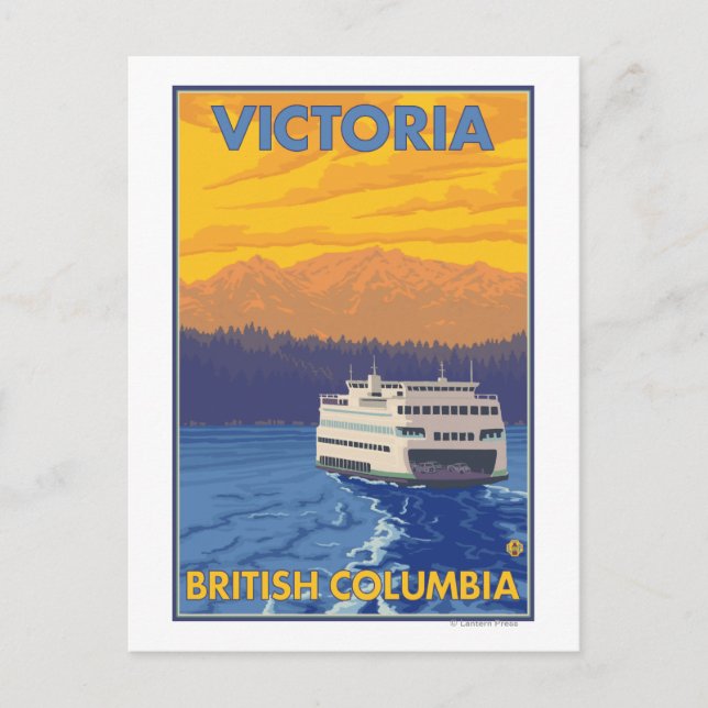 Ferry and Mountains - Victoria, BC Canada Postcard (Front)