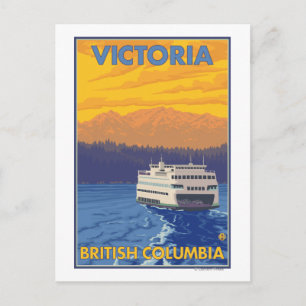 Ferry and Mountains - Victoria, BC Canada Postcard