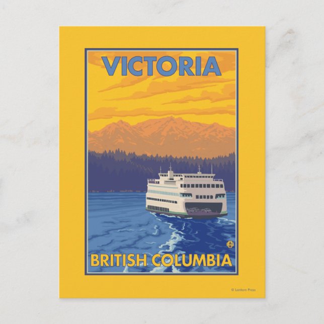 Ferry and Mountains - Victoria, BC Canada Postcard (Front)