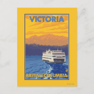 Ferry and Mountains - Victoria, BC Canada Postcard