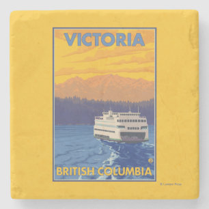 Ferry and Mountains - Victoria, BC Canada Stone Coaster