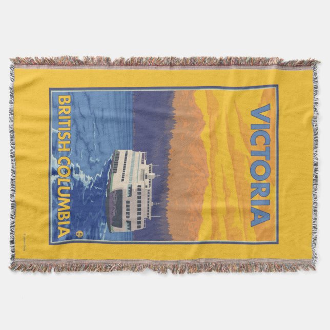 Ferry and Mountains - Victoria, BC Canada Throw Blanket (Front)