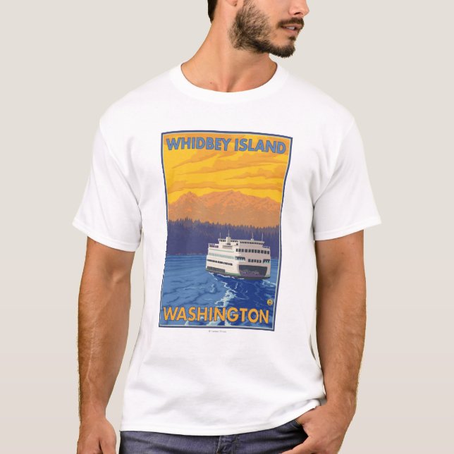 Ferry and Mountains - Whidbey Island, Washington T-Shirt (Front)