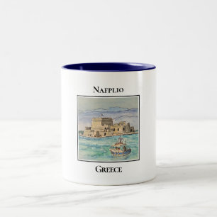 Ferry Boat heading to the Nafplio Fort in the Bay Two-Tone Coffee Mug