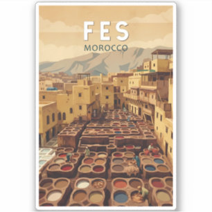 Fes Morocco Illustration Travel Art Vintage