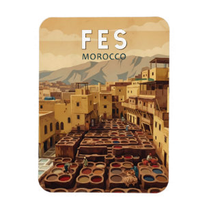 Fes Morocco Illustration Travel Art Vintage Magnet