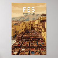 Fes Morocco Illustration Travel Art Vintage