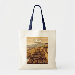 Fes Morocco Illustration Travel Art Vintage Tote Bag