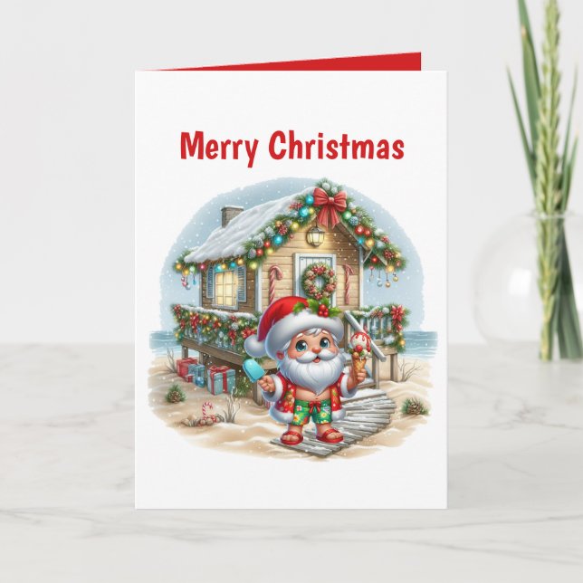 Fesive Christmas beach Santa customisable Holiday Card (Front)