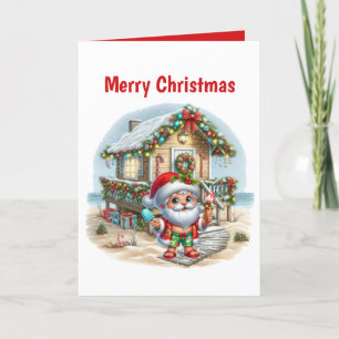 Fesive Christmas beach Santa customizable Holiday Card