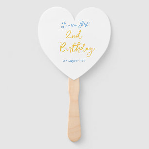 fest 2nd birthday name date yellow blue boho kids hand fan