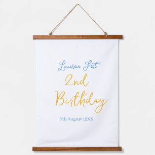 fest 2nd birthday name date yellow blue boho kids hanging tapestry