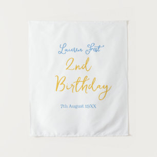 fest 2nd birthday name date yellow blue boho kids tapestry