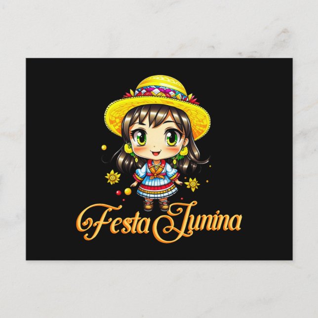 Festa Junina Cute Farm Girl Postcard (Front)