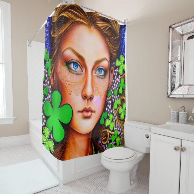 Festal Woman St. Patrick's Day Artwork Shower Curtain (In Situ)
