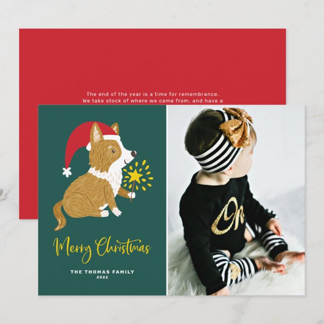 Festic Cute Santa Corgi Merry Christmas Photo Holiday Card (Front/Back)