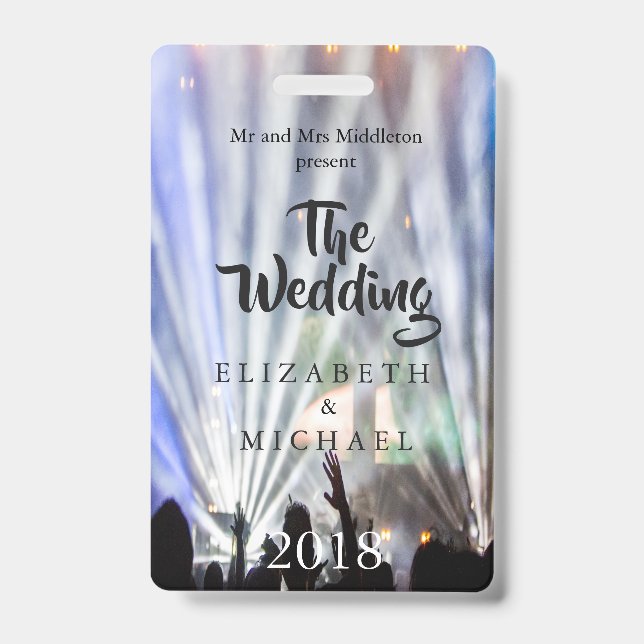 Festival  Bright Lights Fun Wedding Invitation ID Badge (Front)