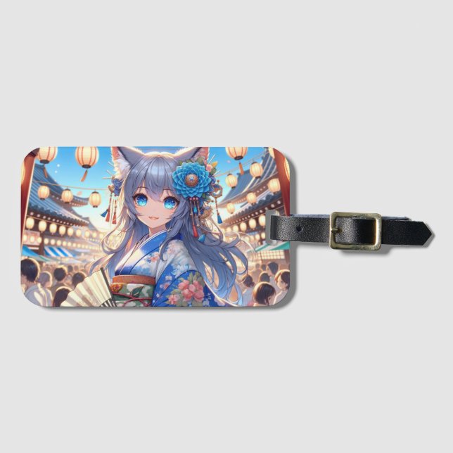 Festival Catgirl Under Summer Skies Luggage Tag (Front Horizontal)