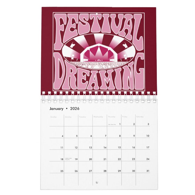 Festival Dreaming Retro White-Pink-Cranberry Calendar (Jan 2026)