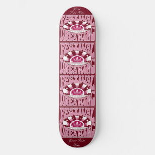 Festival Dreaming Retro White-Pink-Cranberry Custm Skateboard