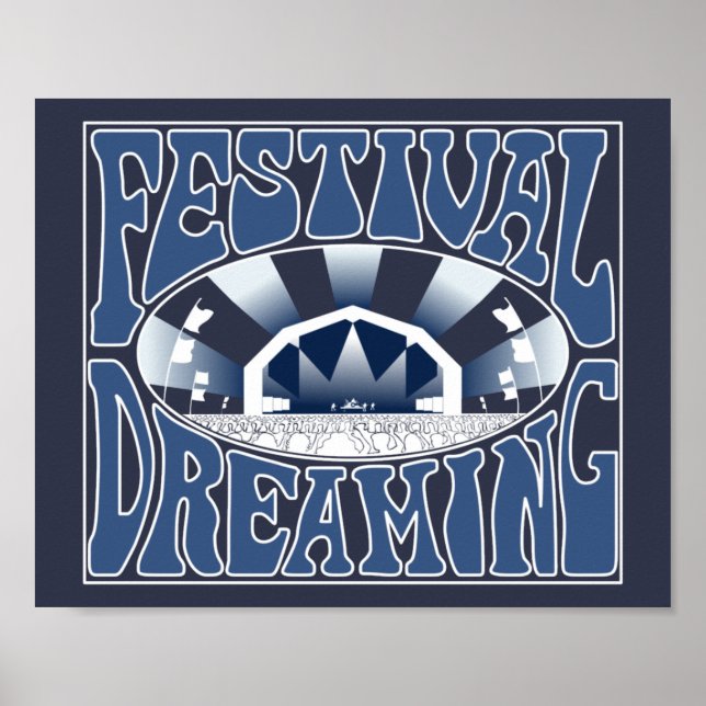 Festival Dreaming Vintage Retro Navy-White Graphic Poster (Front)
