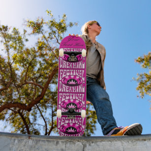 Festival Dreaming Vintage Retro Pink-Black + pink Skateboard