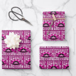 Festival Dreaming Vintage Retro Pink-Black   pink Wrapping Paper Sheet<br><div class="desc">Striking ‘Festival Dreaming’ motif in black on pink. Retro feel illustration incorporating a hand-lettered design with a Seventies vibe and a hand-drawn central badge with vintage music festival scene silhouette. Unique digital art exclusive to HJ Graphic Design. Text can easily be customised or removed as desired.</div>