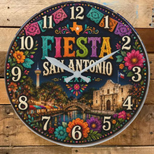 Festival Fiesta San Antonio Texas  Alamo Decor Large Clock