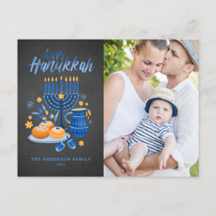 Festival Menorah Chalkboard Happy Hanukkah Photo Holiday Postcard
