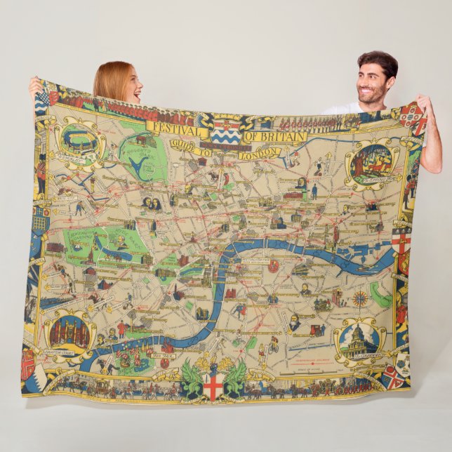 Festival of Britain: Guide to London Map Fleece Blanket (In Situ)