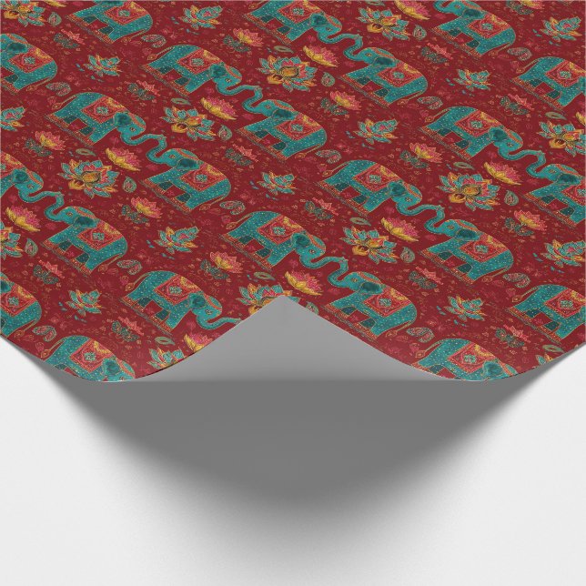 Festival of Light & Grace – Diwali Elephants Wrapping Paper (Corner)