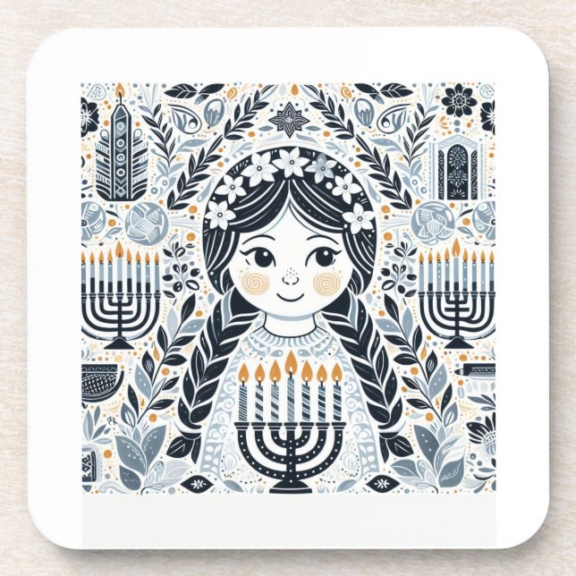 Festival of Lights: Hanukkah Sameach Stickers  Coaster (Front)
