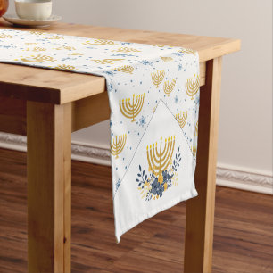 Festival of Lights Hanukkah   Vintage Winter White Short Table Runner