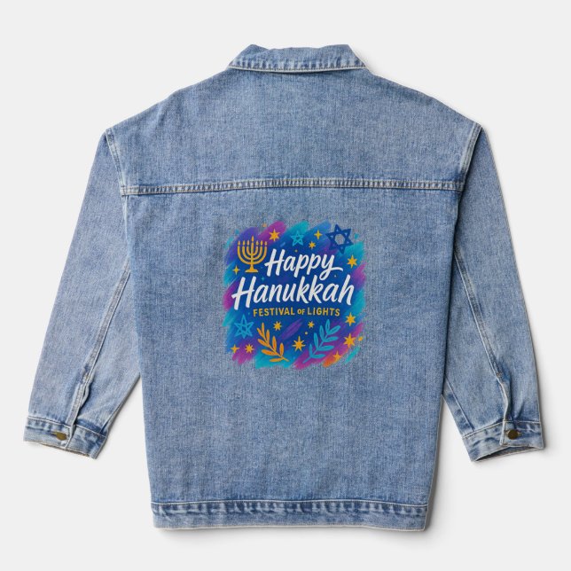 Festival of Lights Menorah Design – Women’s Denim  Denim Jacket (Back)