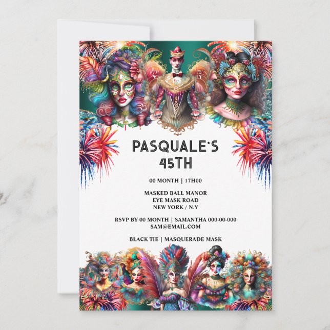 Festival showman women fireworks carnival theme invitation (Front)