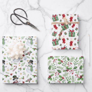 Festival Watercolor Christmas Snowman Wrapping Paper Sheet