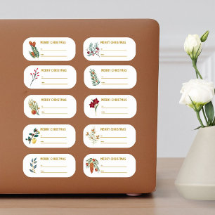 Festive 10 pc Gold Christmas Botanical Gift Label