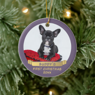 Festive 1st Christmas Ribbon Puppy Pet Photo Ceramic Tree Decoration