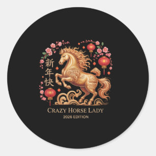 Festive 2026 New Year Crazy Horse Lady Fortune Cow Classic Round Sticker