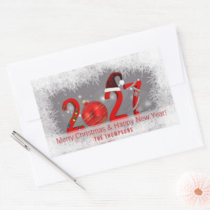 Festive 2027 Red Merry Christmas New Year Rectangular Sticker