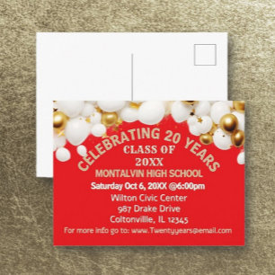 Festive 20th Class Reunion Invitation Post Card