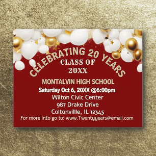 Festive 20th Class Reunion Invitation Post Card