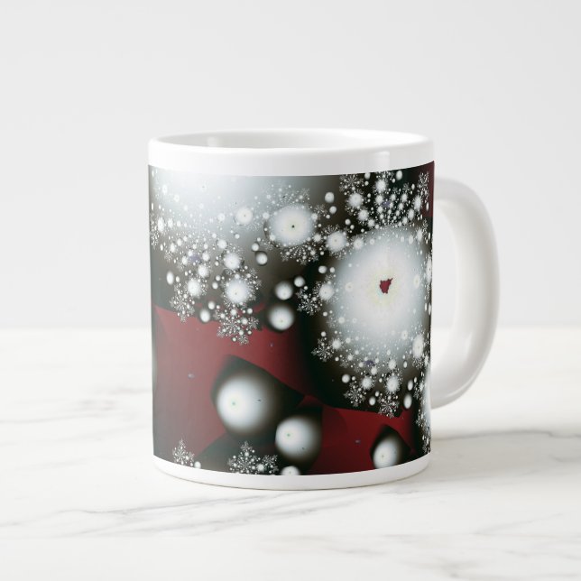 Festive 2 Winter Snowflakes Fine Fractal Art Large Coffee Mug (Front Right)